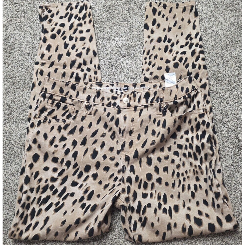 Chico's Leopard Print Slimming Stretch Girlfriend Jeans Size 8 Tall Safari